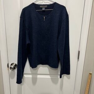 Herman‎ Geist Women Zip Up Wool Blend Sweater Navy Blue Solid XL